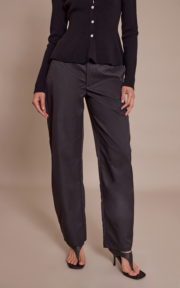 Black Woven Button Barrel Leg Pants image 2