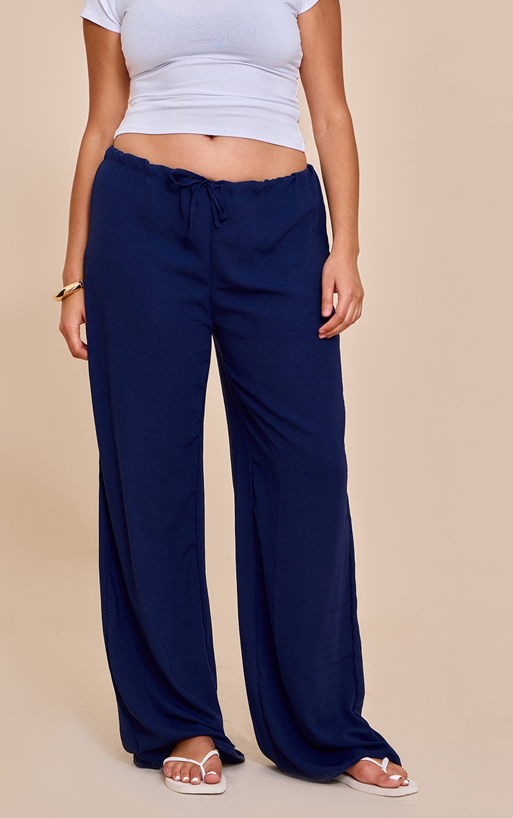 Plus Navy Floaty Drawstring Thin Waistband Pants image 2