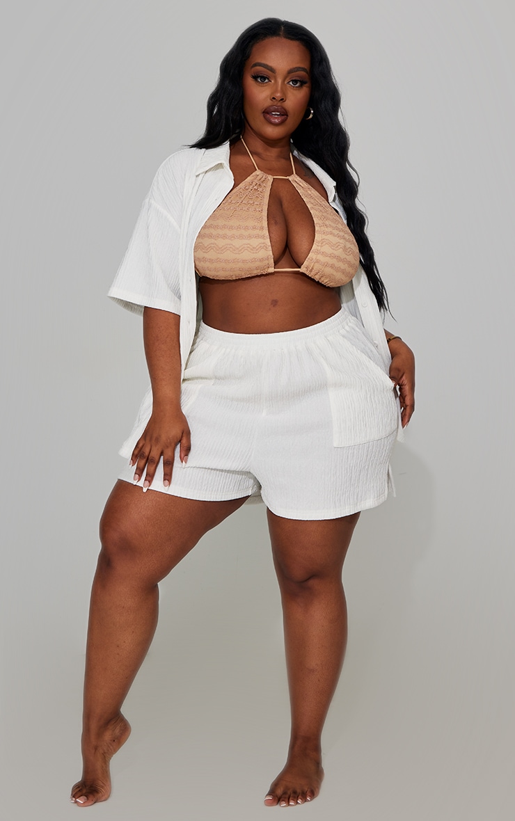 Plus Cream Crinkle Textured Floaty Beach Shorts
