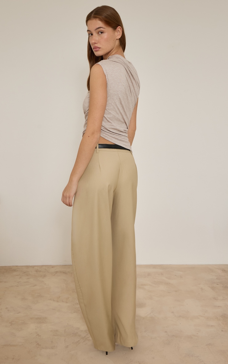 Tan Belted Wide Leg Pants image 3