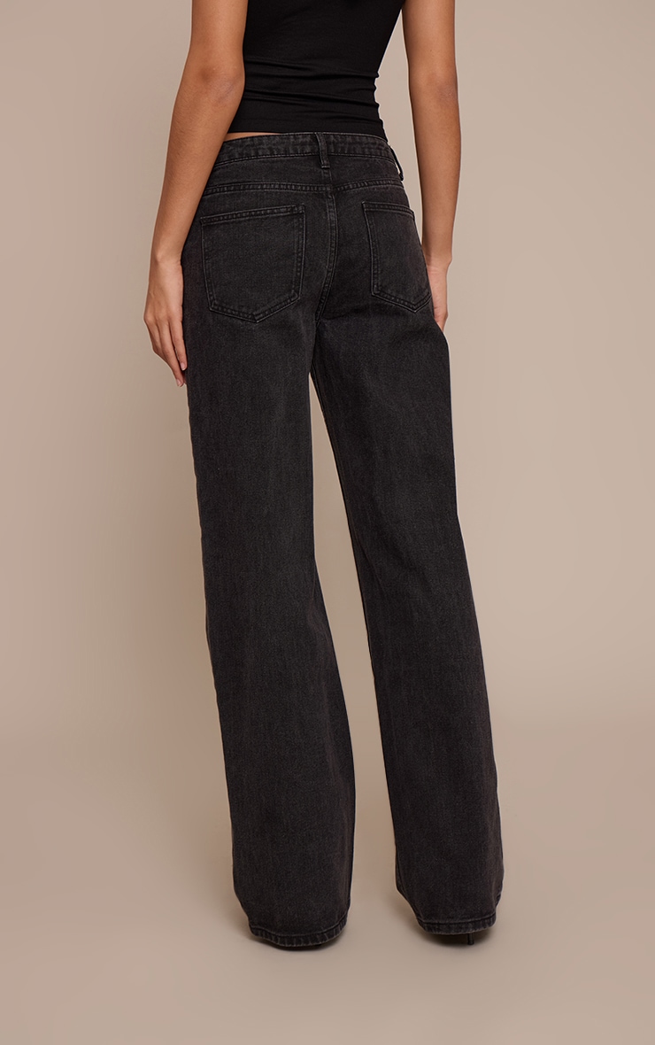 Tall Washed Black Mid Rise Straight Leg Denim Jeans image 3