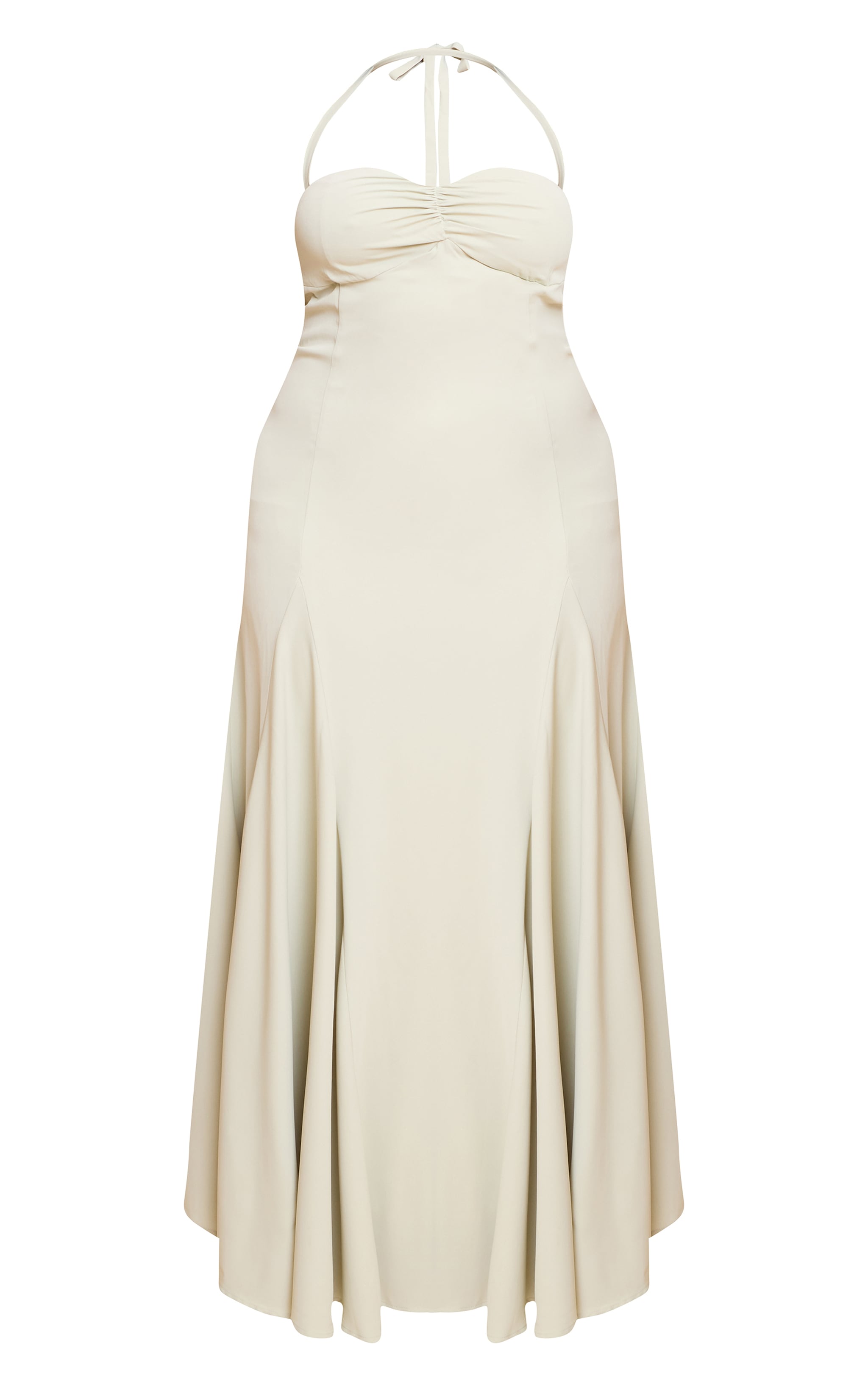 Plus Sage Woven Halterneck Ruched Bust Detail Maxi Dress image 5