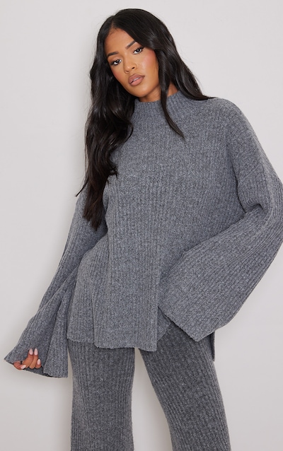 Tall Charcoal Luxe Rib Knit Oversized Sweater