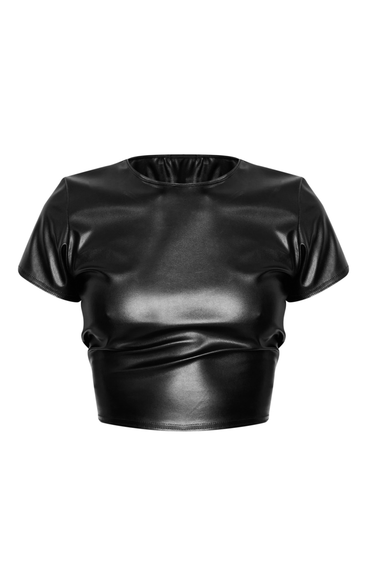 Black Faux Leather Cropped T-Shirt image 1