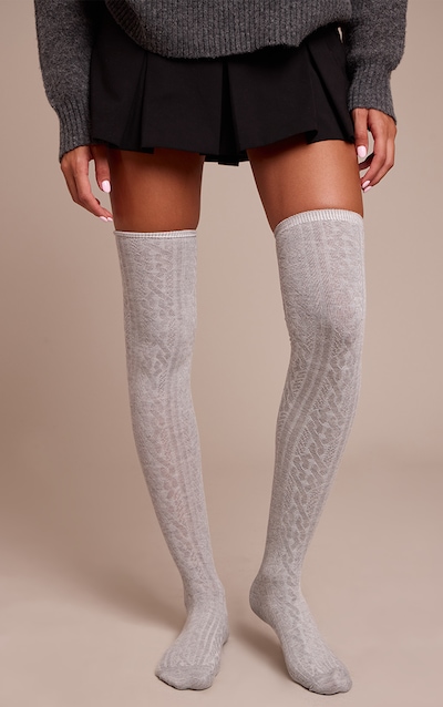Chaussettes mi-cuisses côtelées gris clair