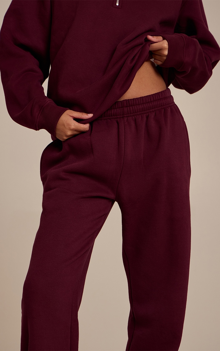Wine Cotton Fleece Cuffed Sweat Pants image 4
