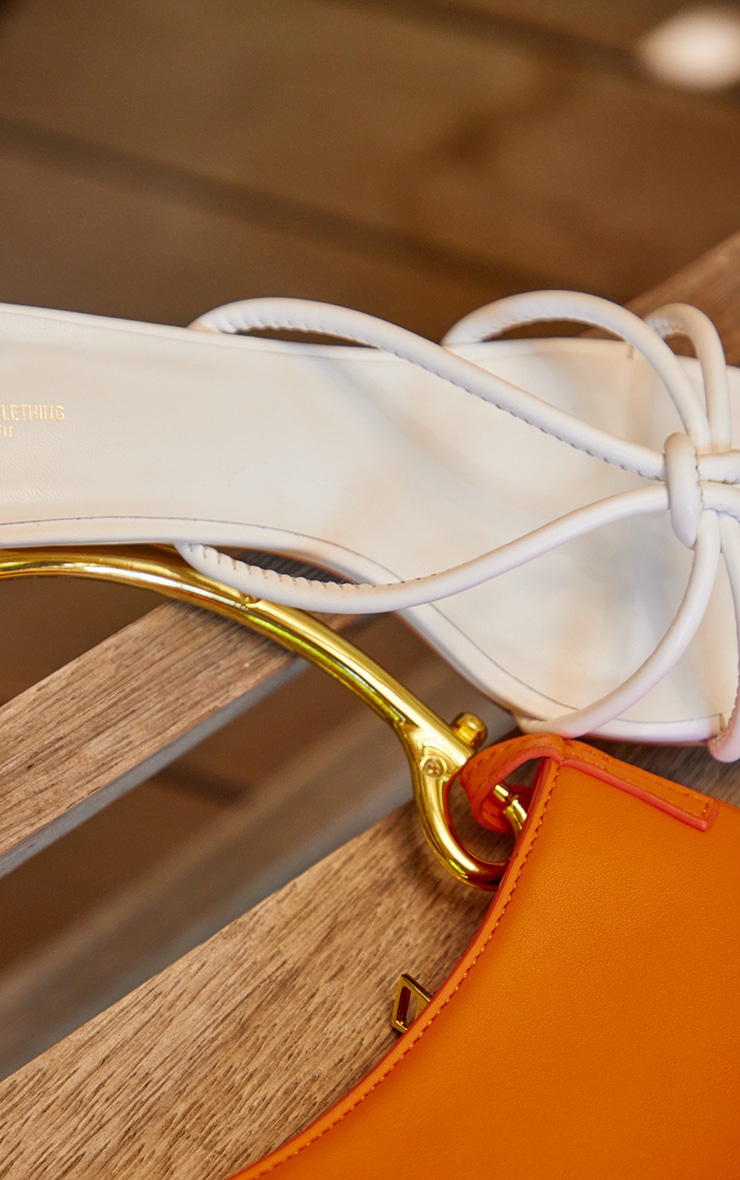 White Wide Fit Pu Square Toe Knotted Heeled Mules image 3