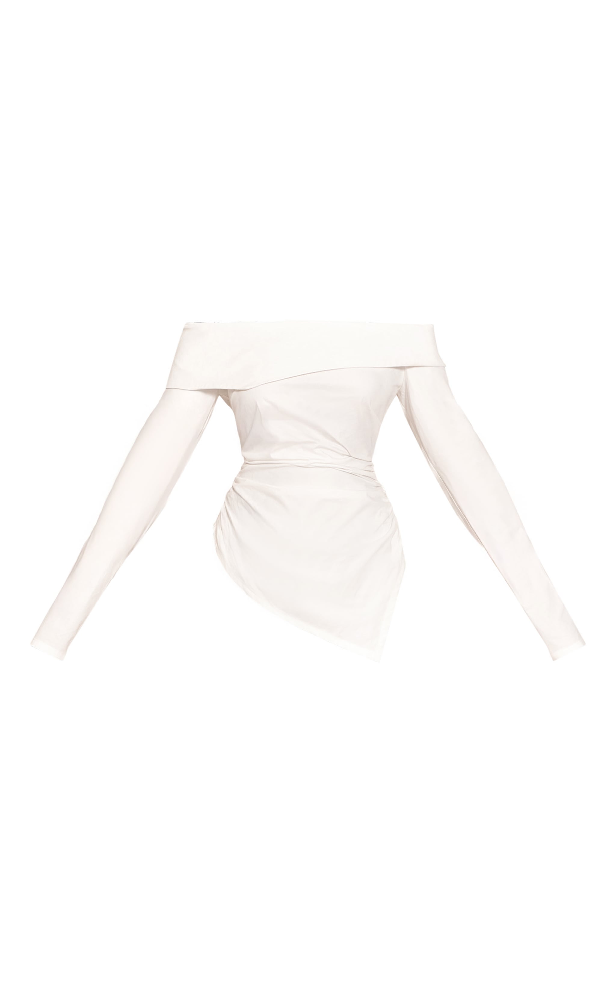 White Cotton Ruched Asymmetric Hem Bardot Top image 5