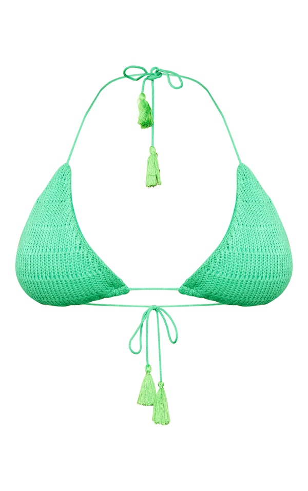 Green Crochet Tassel Detail Triangle Bikini Top PrettyLittleThing