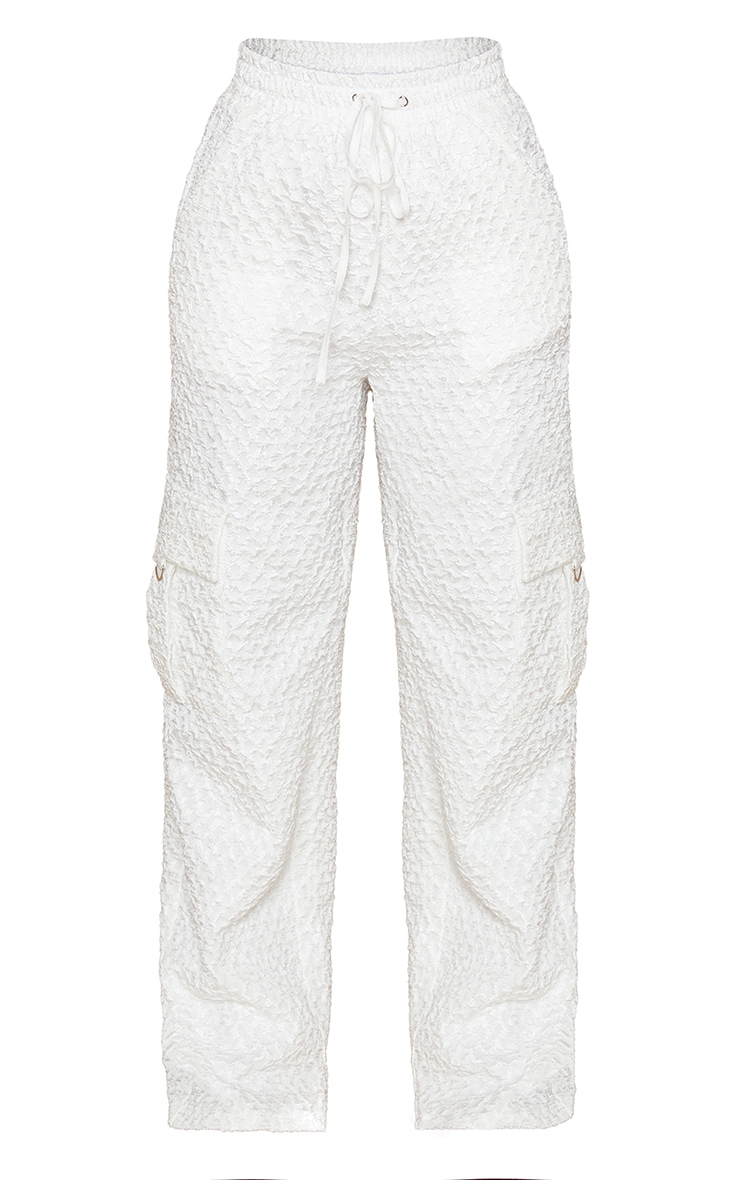 Shape White Crinkle Textured Drawstring Wide Leg Trousers image 5