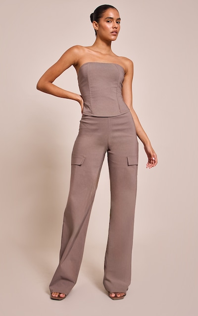 Deep Taupe Stretch Woven Straight Leg Pants