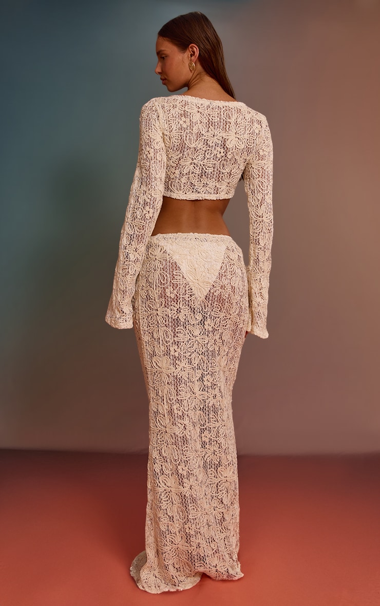 Cream Flower Embroidered Beach Maxi Skirt image 3
