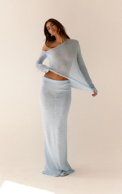 Blue Filigree Maxi Skirt