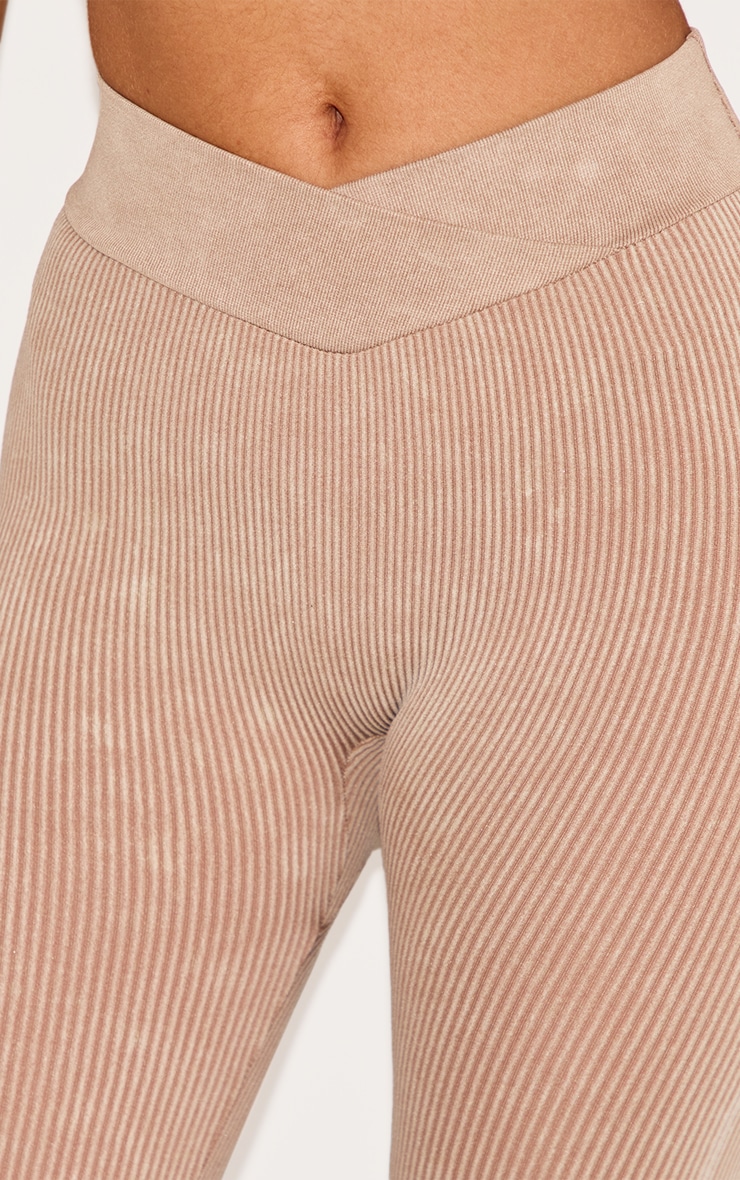 Petite Stone Faded Snatched Rib Crossover Flares image 4