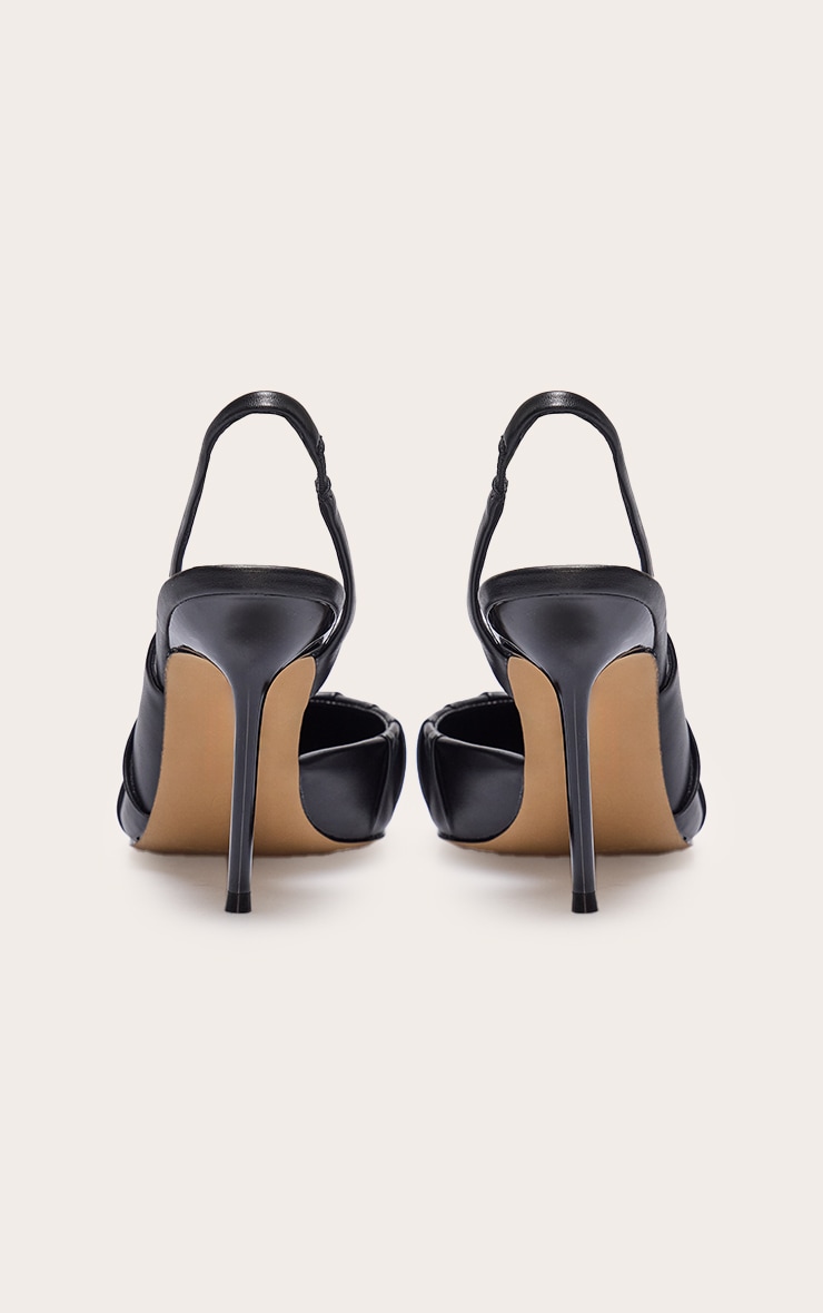 Black Pu Point Toe Ruched Sling Back High Stiletto Heeled Courts image 3