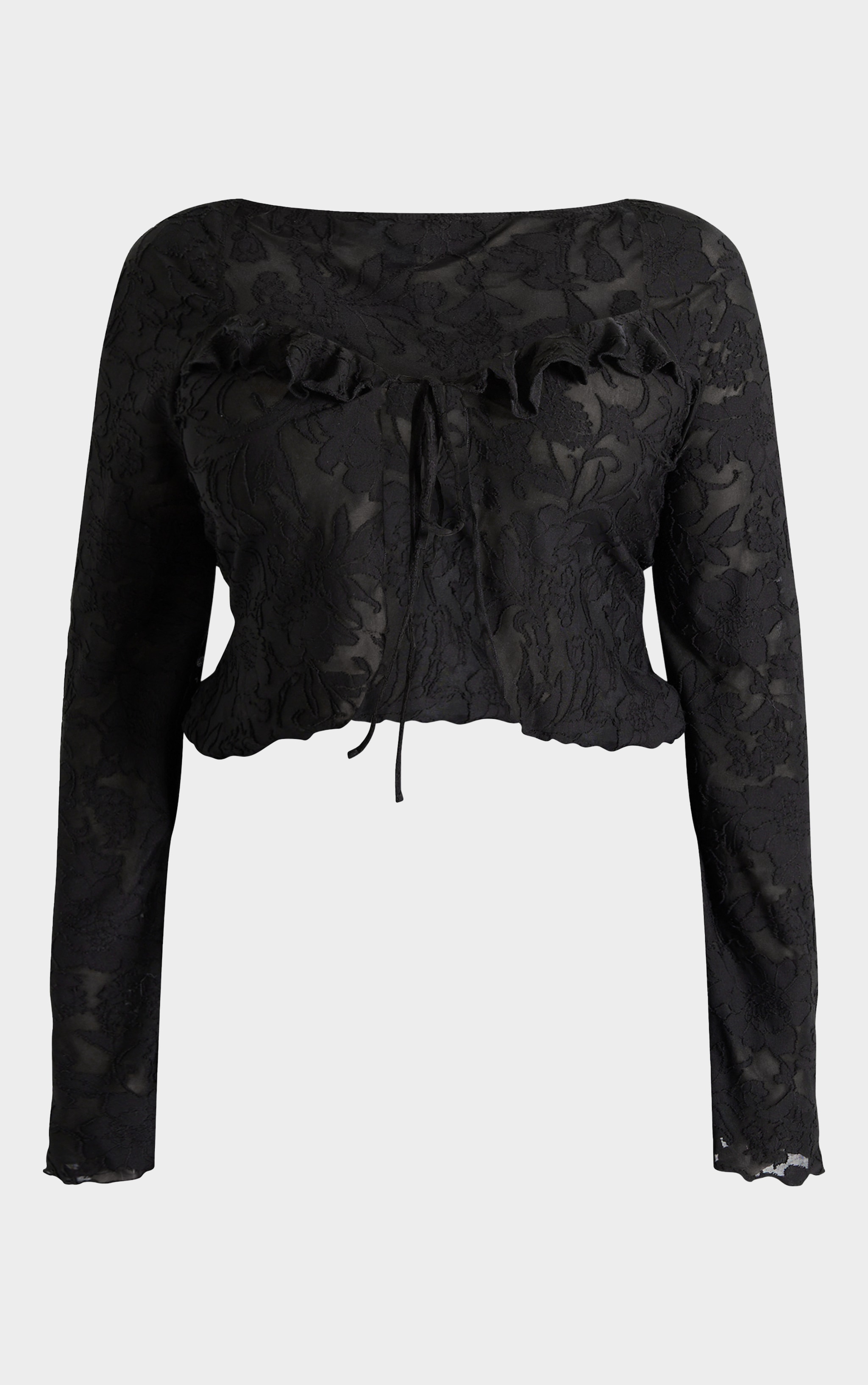 Plus Crop top dévoré noir à volants et noeud image 5