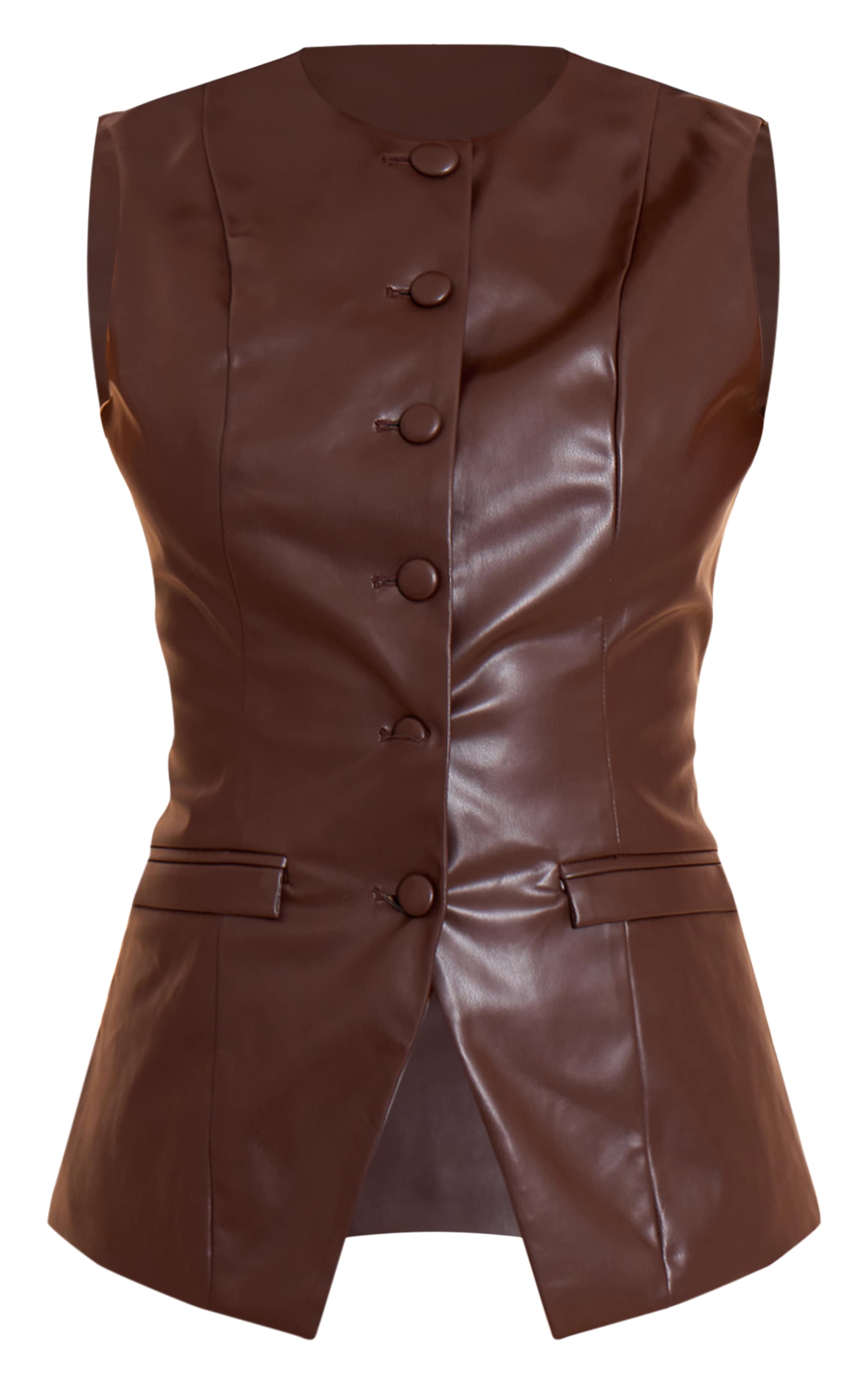 Chocolate Faux Leather Longline Vest image 5