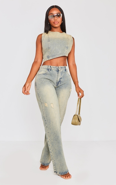 Shape Indigo Vintage Wash Washed Denim Wide Leg Jeans