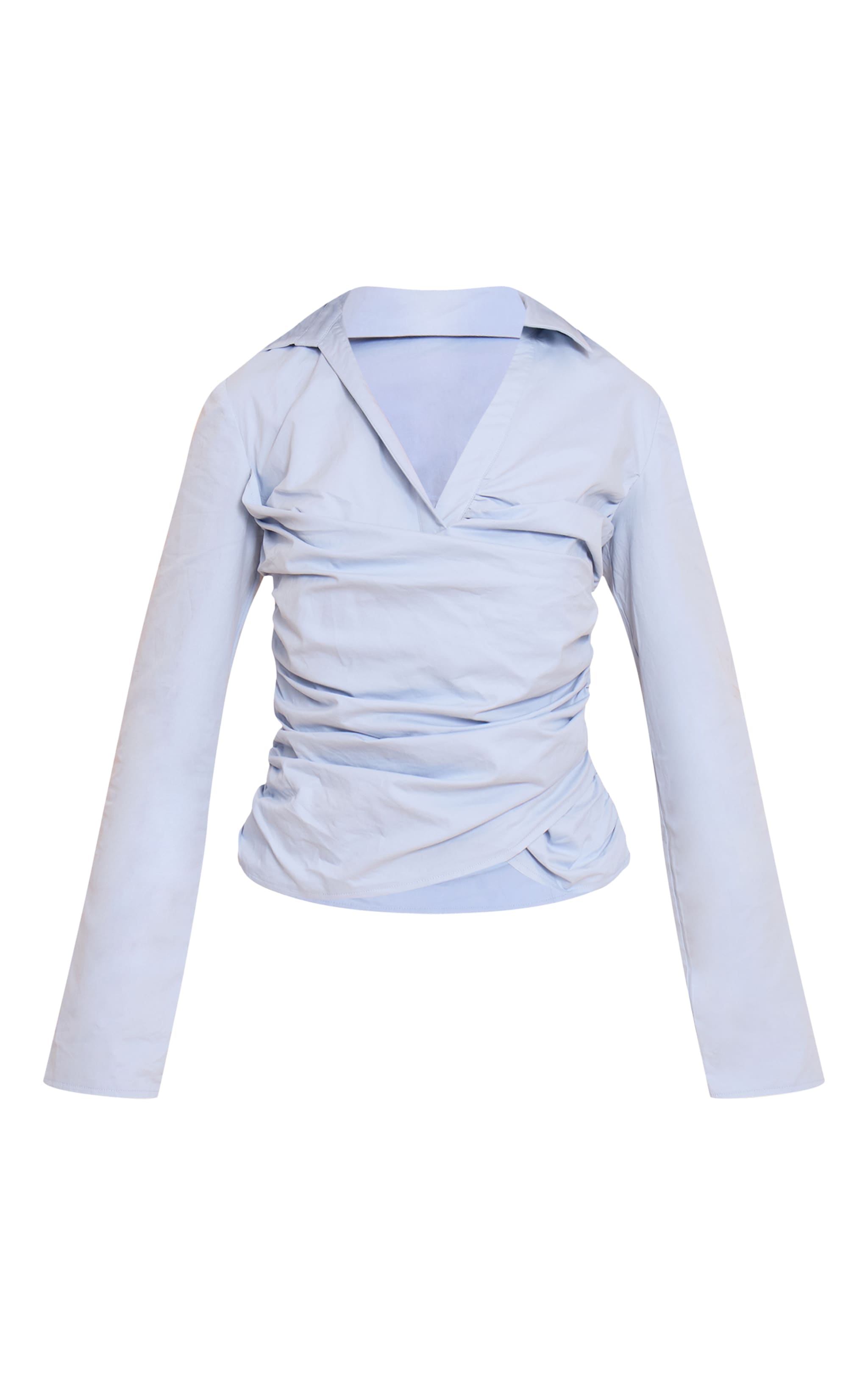 Blue Cotton Fitted Wrap Detail Shirt image 5
