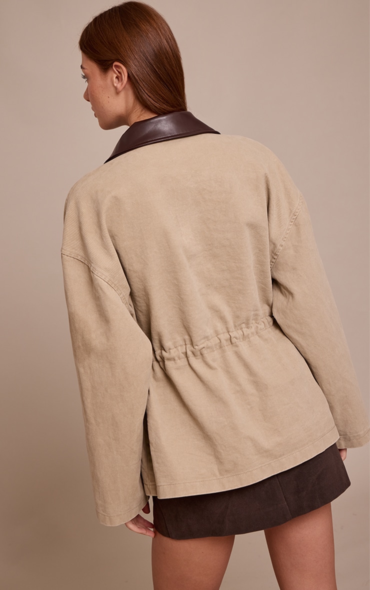 Stone Contrast Collar Cinched Denim Jacket image 2