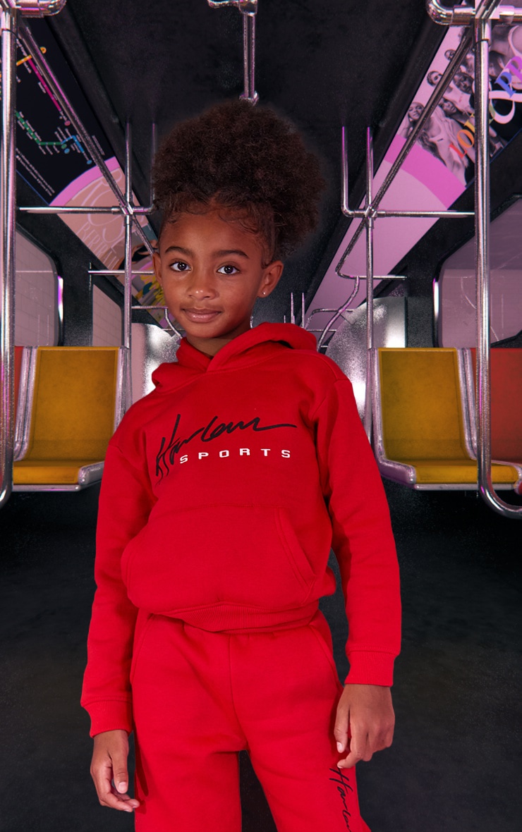 Kids Red Printed Oversized Hoodie image 4