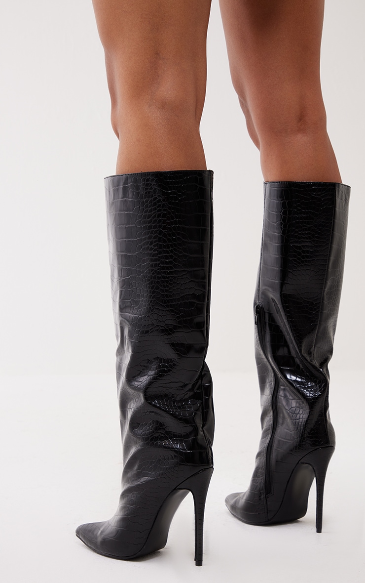 Black Emmi Croc Knee Boots image 4