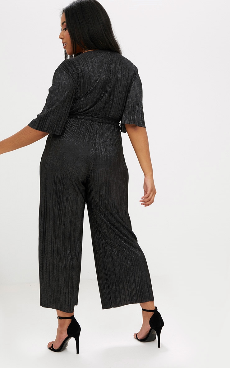 Plus Black Metallic Plunge Jumpsuit image 2