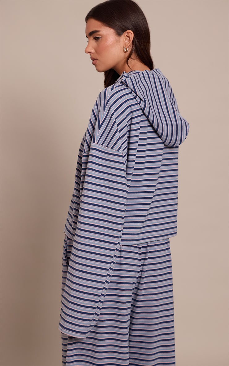 Navy Striped Soft Fleece Zip Up Hoodie image 2