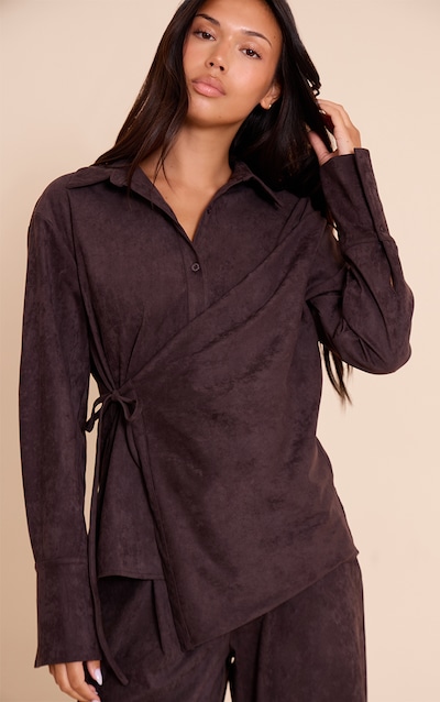 Chemise cache-coeur en suédine chocolat