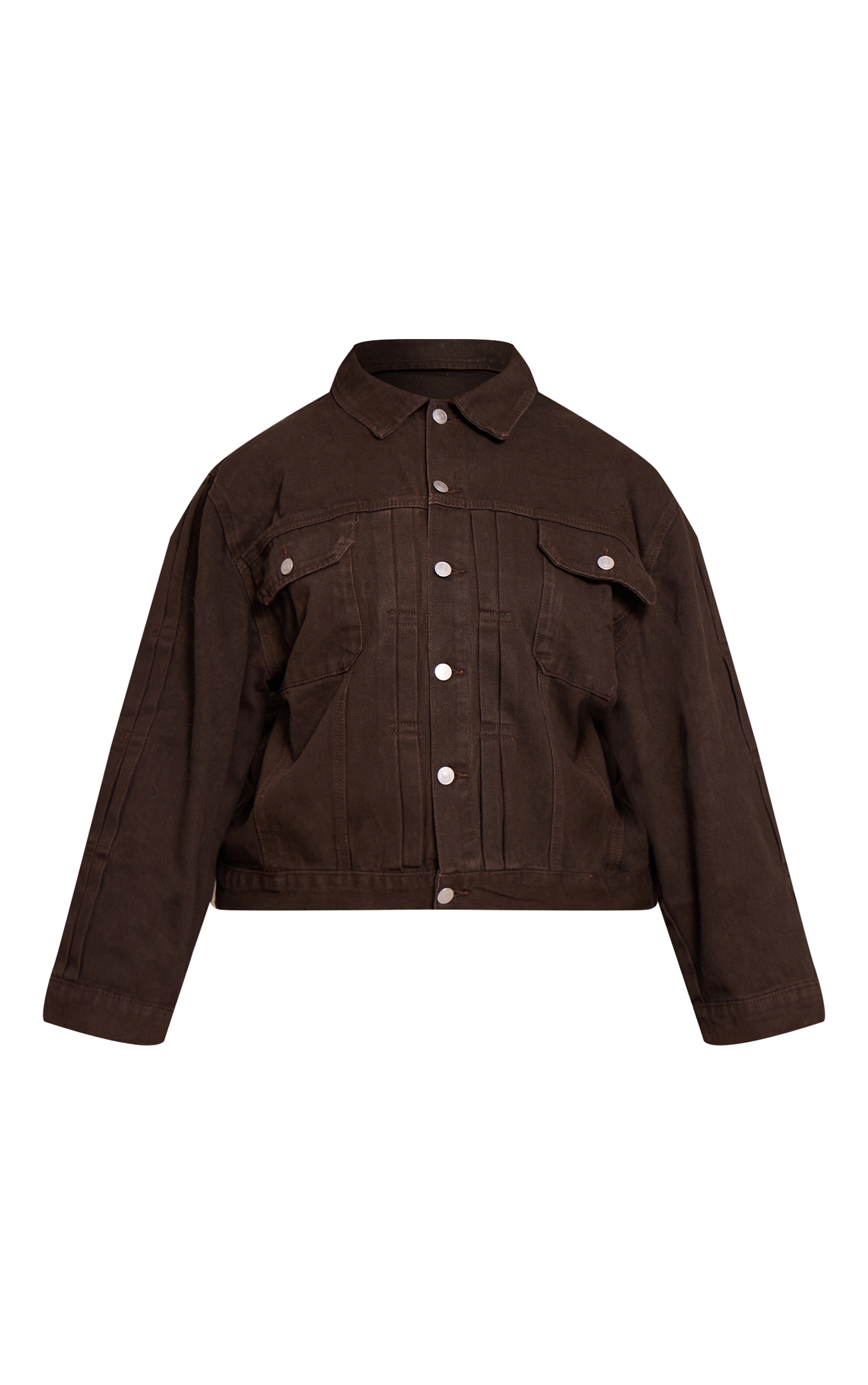 Plus Dark Chocolate Pleat Detail Boxy Denim Jacket image 5