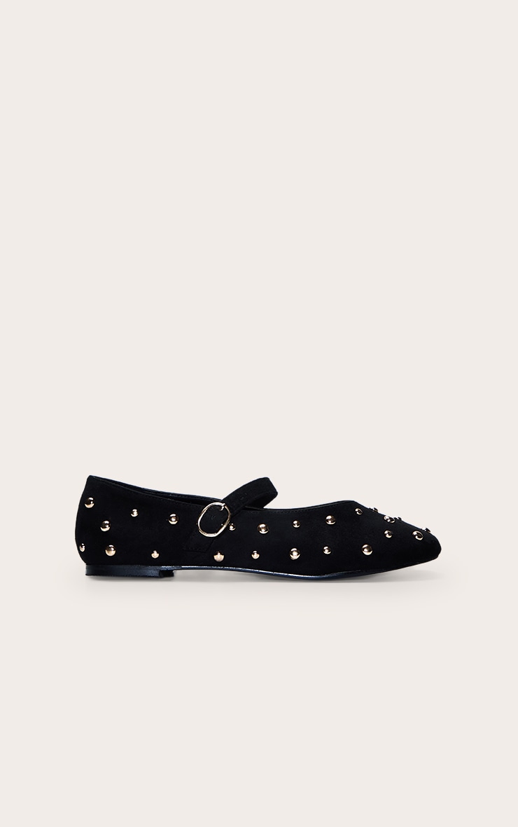 Black Faux Suede Gold Studded Ballet Pump image 2