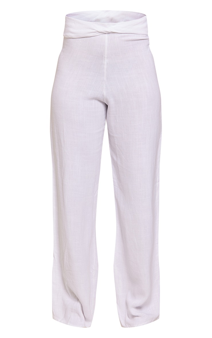 White Feel Twist Waistband Straight Leg Pants PrettyLittleThing UAE