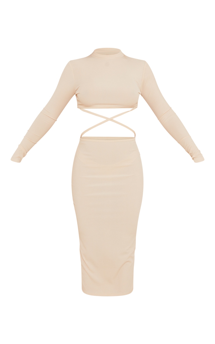 Stone Rib High Neck Cut Out Cross Detail Midi Dress image 5