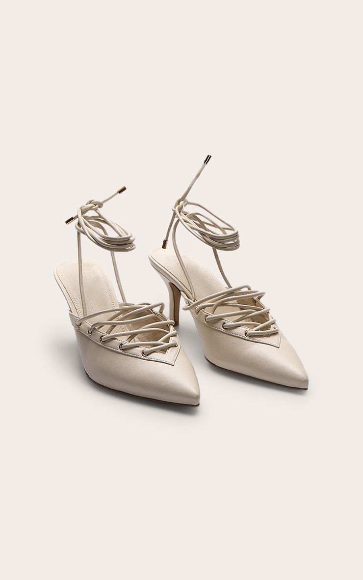 Cream Lace Up Mule Courts image 3