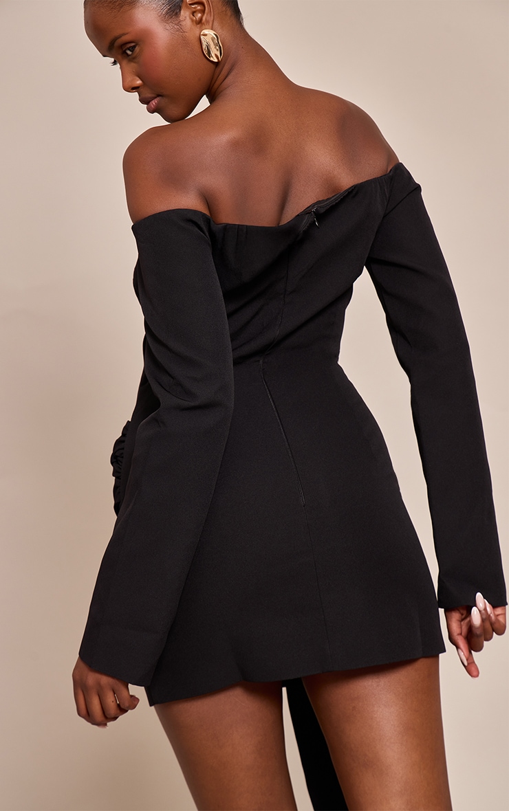 Black Woven Belt Detail Long Sleeve Mini Dress image 2