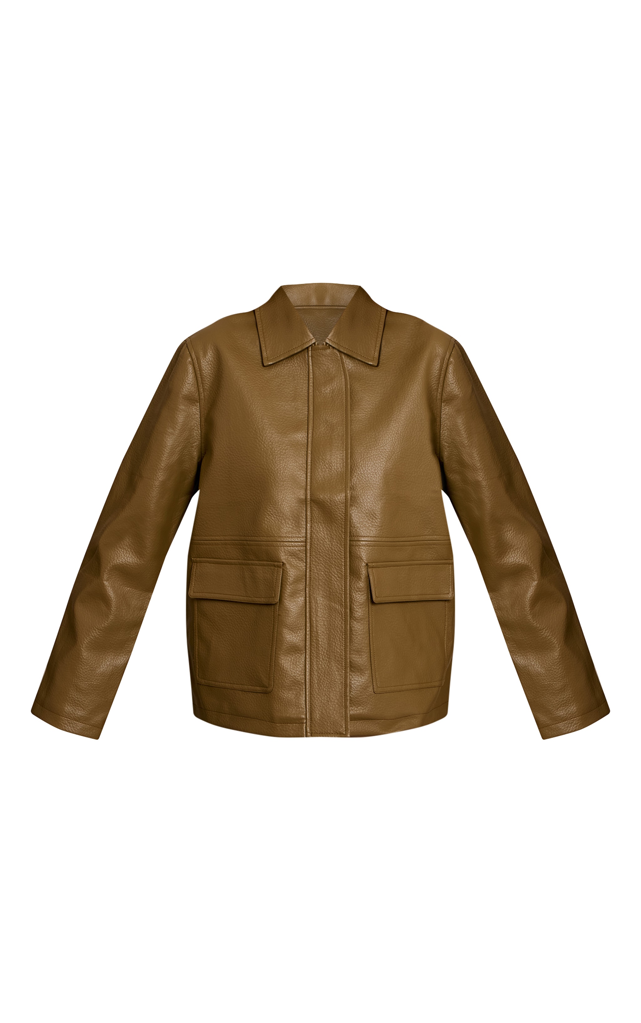 Khaki Faux Leather Oversized Jacket image 5