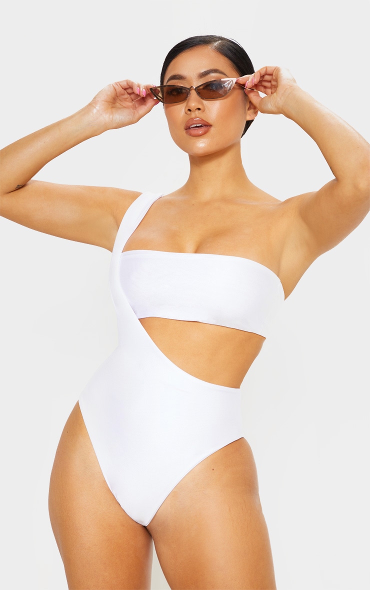 Petite White Asymmetric Swimsuit