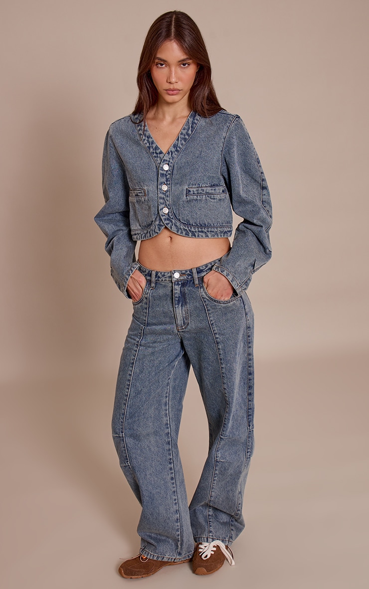 Vintage Seam Detail Mid Rise Barrel Jean