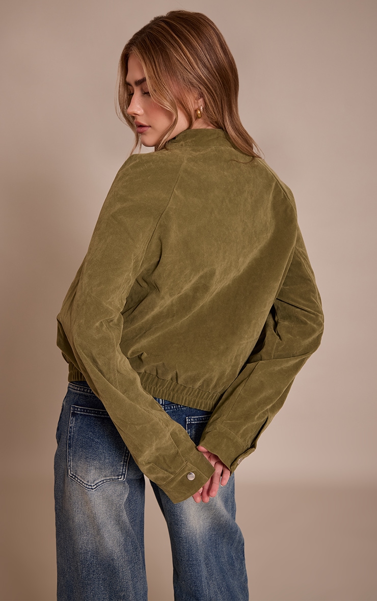 Olive Faux Suede Racer Neck Jacket image 2