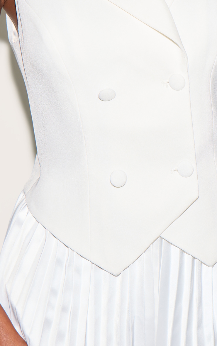White Tailored Vest Detail Pleated Skort Romper image 4