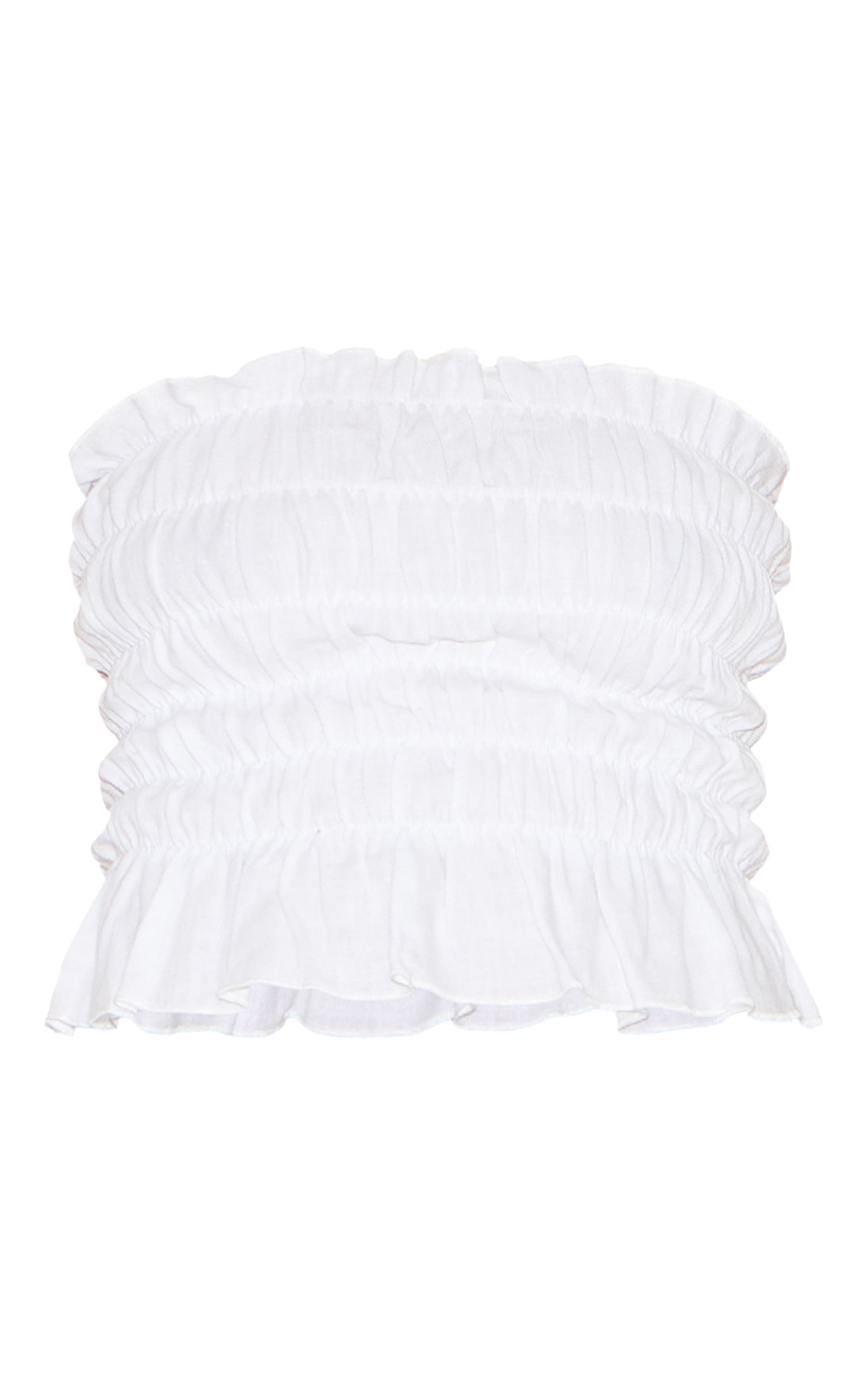 White Shirred Linen Look Bandeau Top image 5