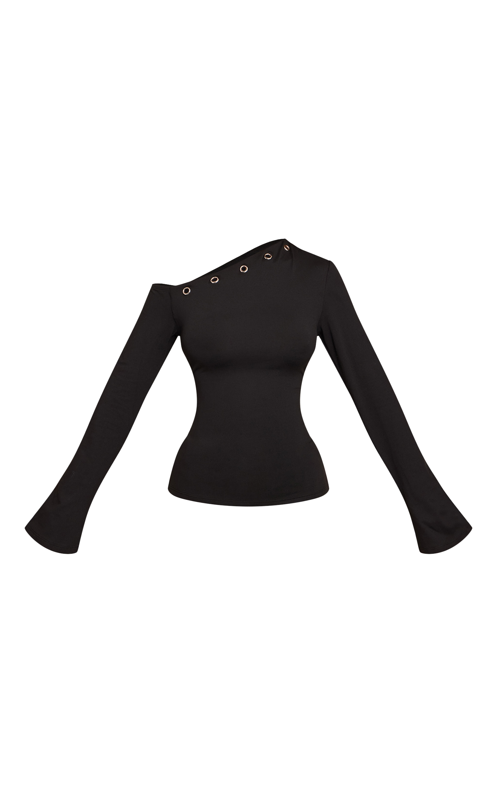 Petite Black Eyelet Asymmetric Long Sleeve Top image 5