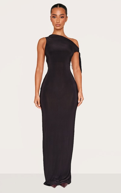 Petite Robe longue moulante noire à détail noué
