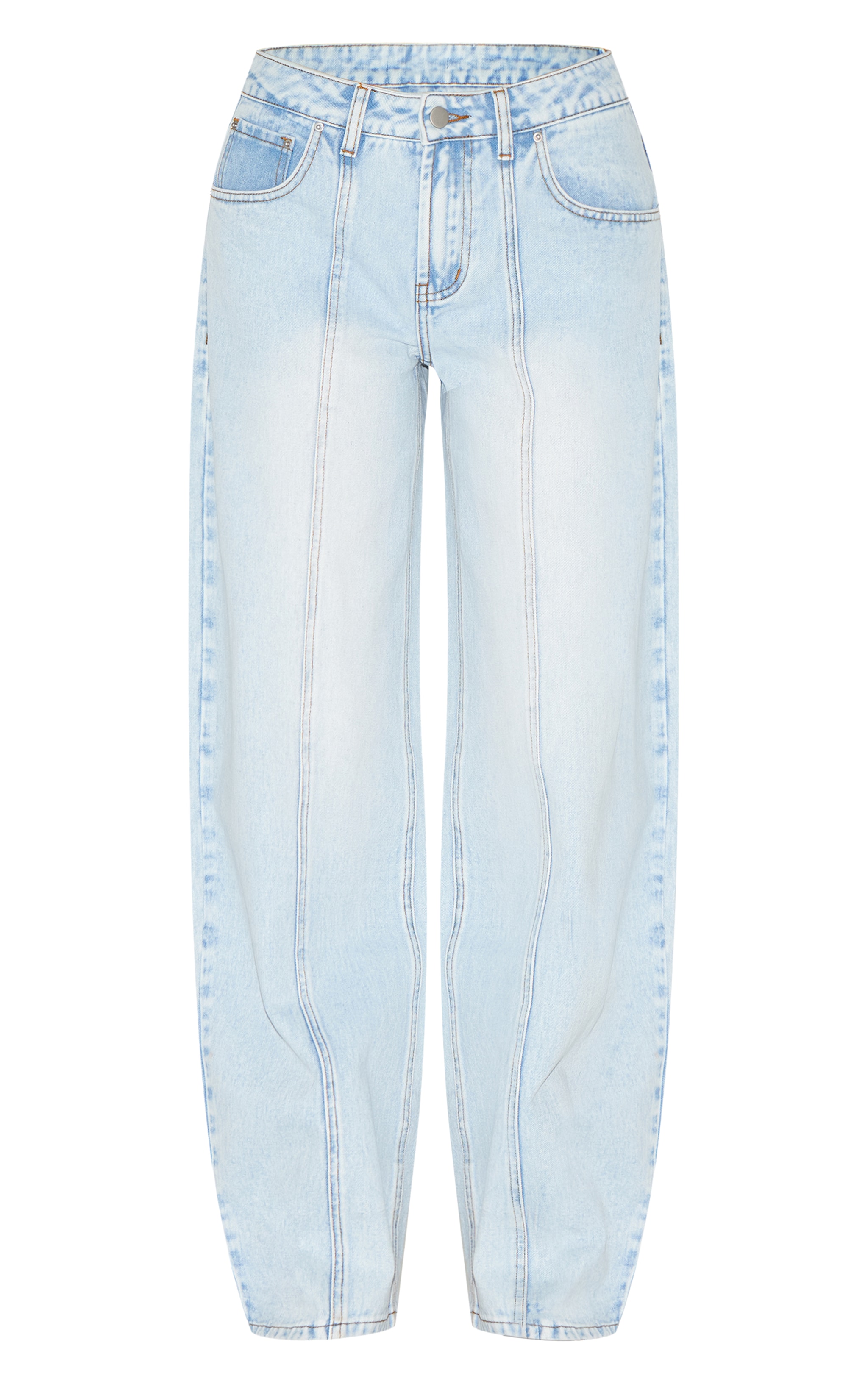 Light Blue Wash Seam Detail Barrel Jean image 5