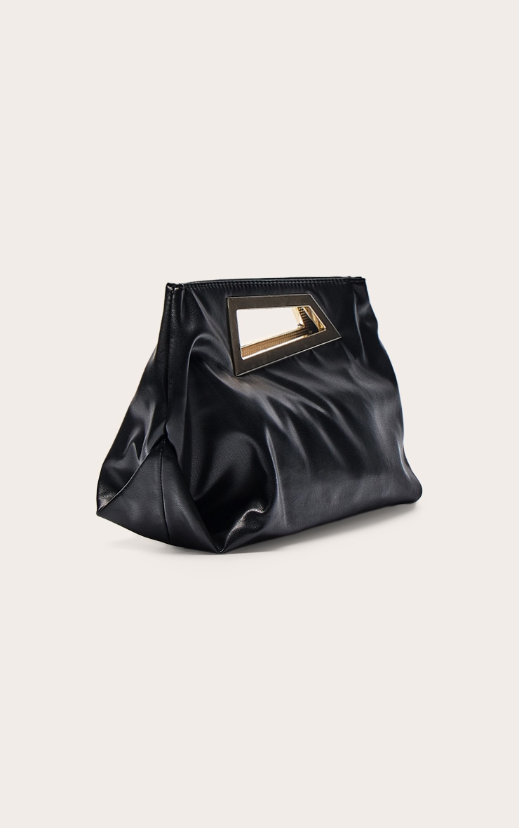 Black PU Gold Hardware Clutch Bag image 3