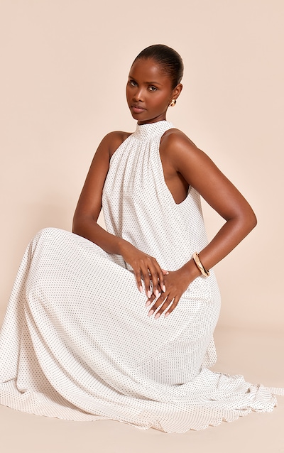 White Polka Dot Woven Halter neck Shift Dress