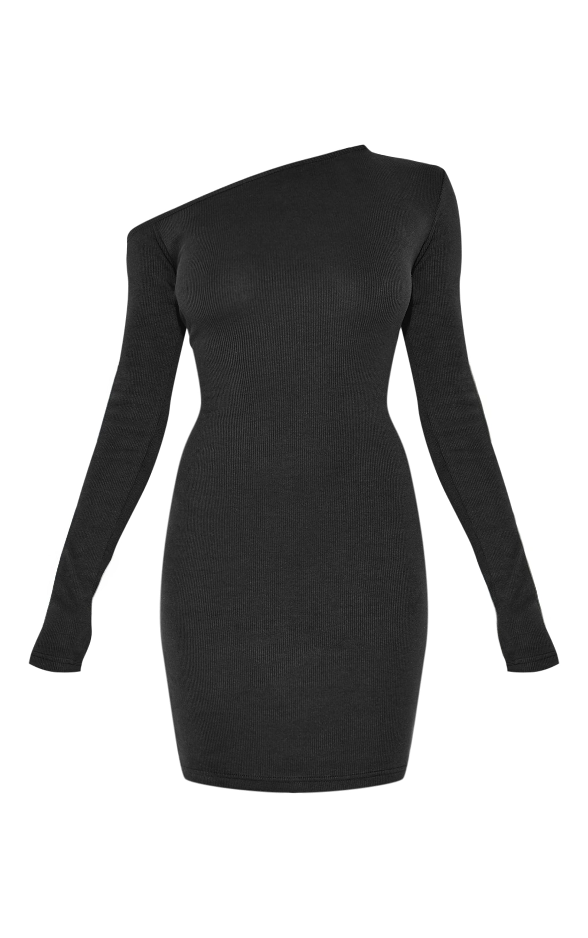 Black Rib Asymmetric Mini Dress image 5