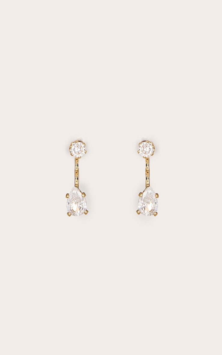 Gold Curved Diamante Detail Earrings image 2