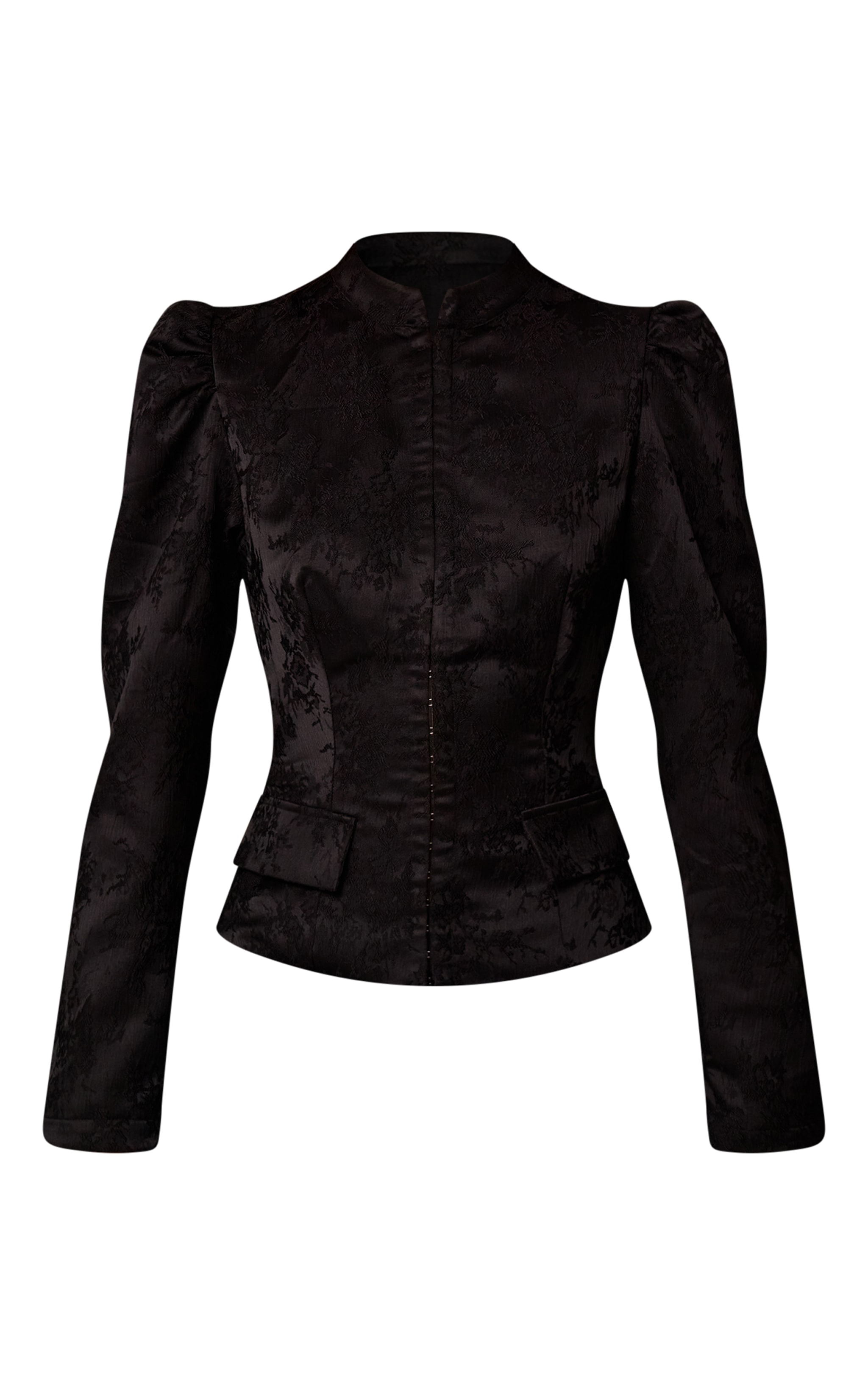 Black Lace High Neck Puff Sleeve Jacket image 5