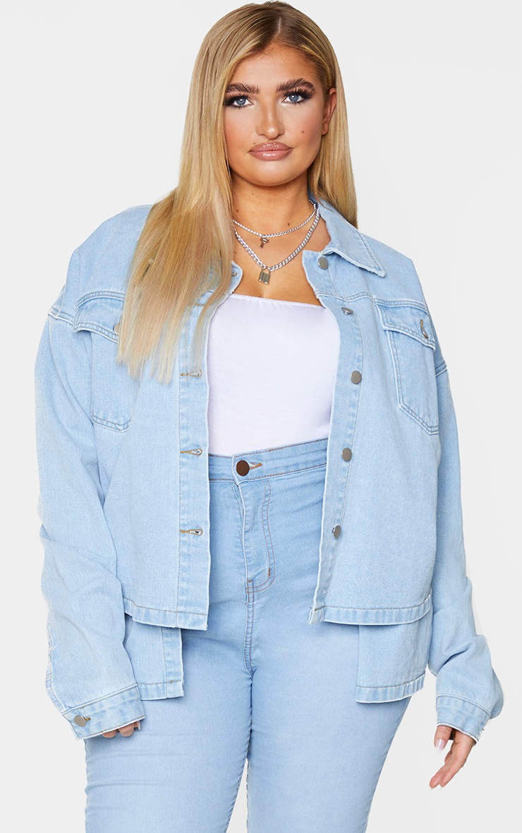 Plus Light Blue Washed Denim Overlay Jacket
